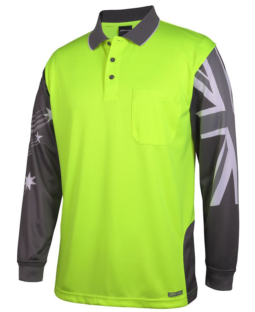 6HSCL JBs HV L/S SOUTHERN CROSS POLO,Long Sleeve Hi Vis Tees - Look cool wearing the Southern Cross on any work site either side image 3